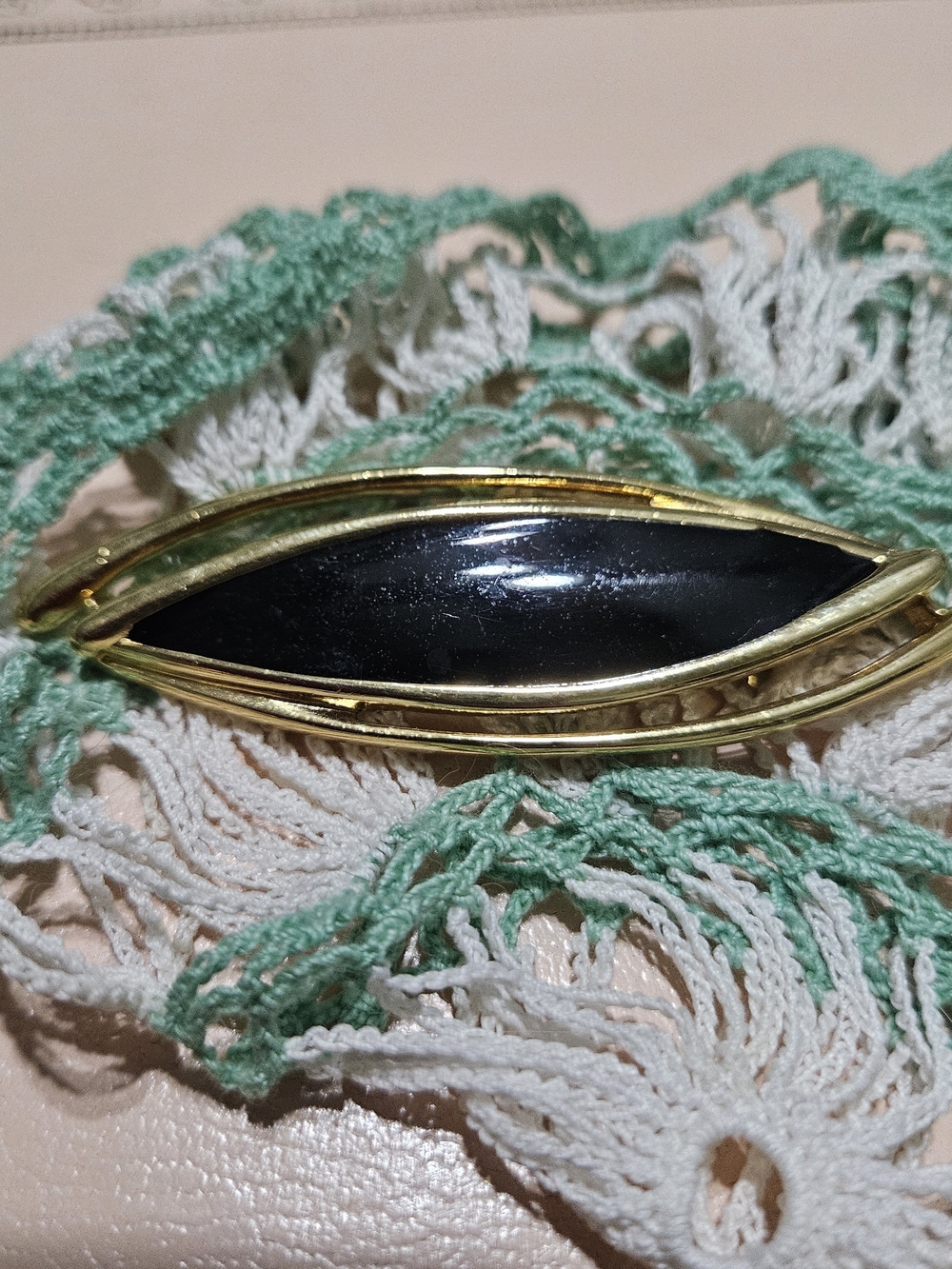 Vintage Monet Black Enamel and Polished Gold-tone modernist brooch pin